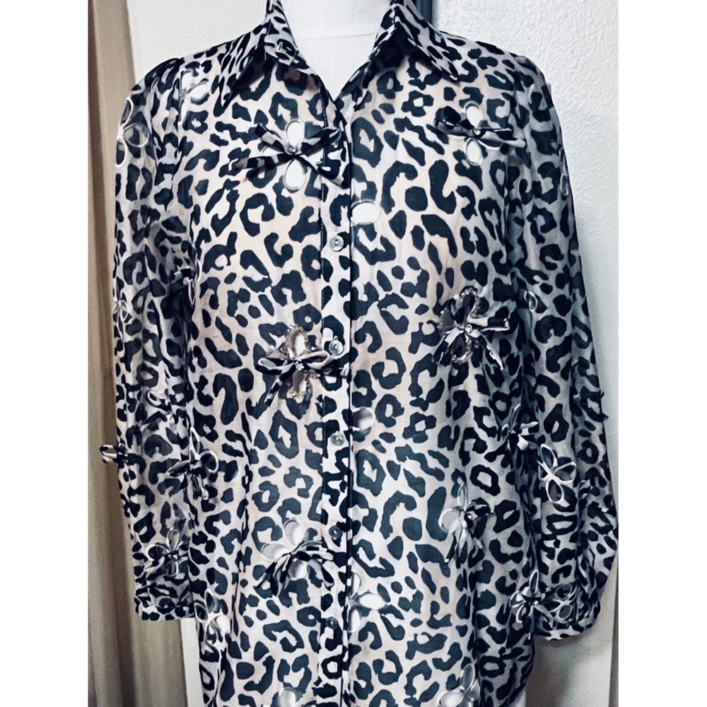 MUY‎ MUY Fancy Collection Sheer Leopard Print Rhinestone